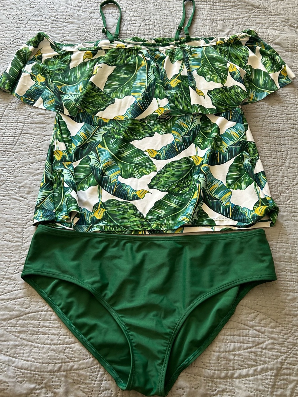 Bikini Swimsuit Green Ruffle Top High Waist Two Piece Suit Ruffle Top XL